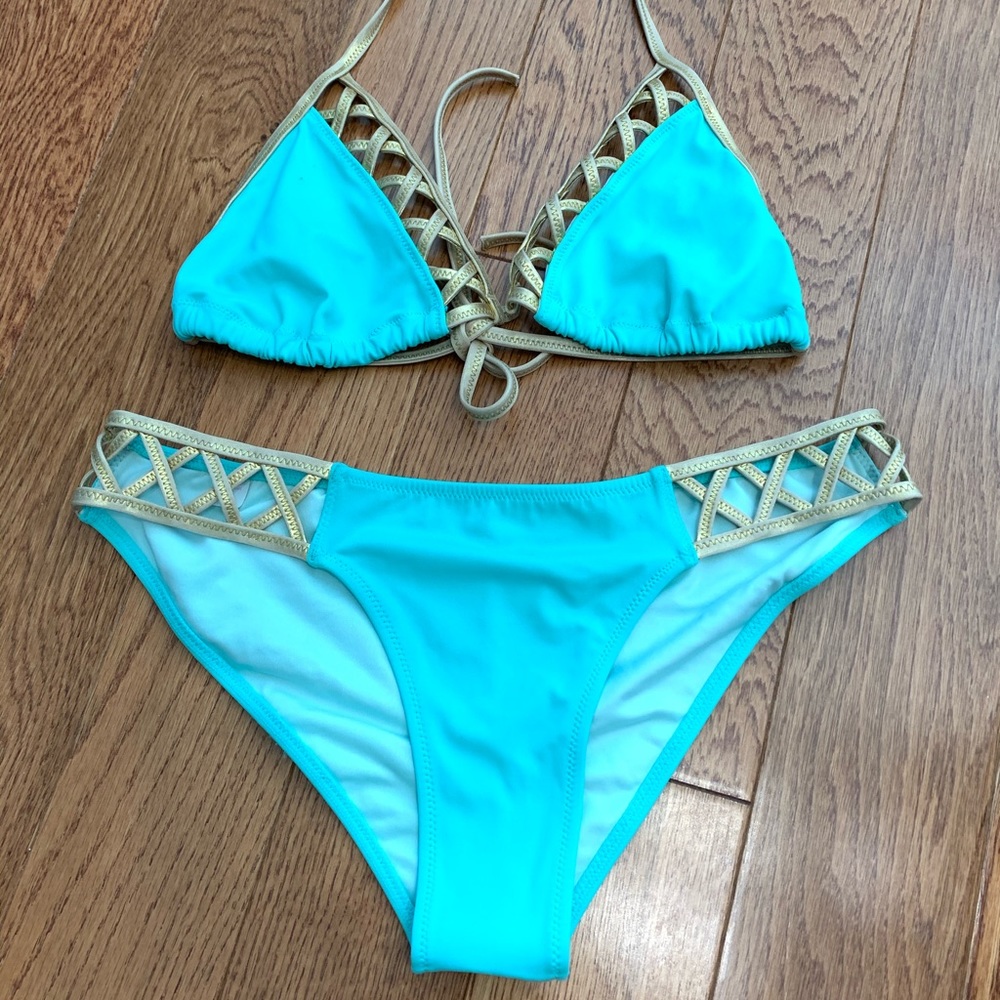 Victoria’s Secret Aqua blue and gold bikini